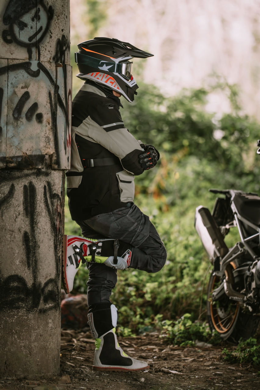 adventure rider wearing Stylmartin boots taking a break
